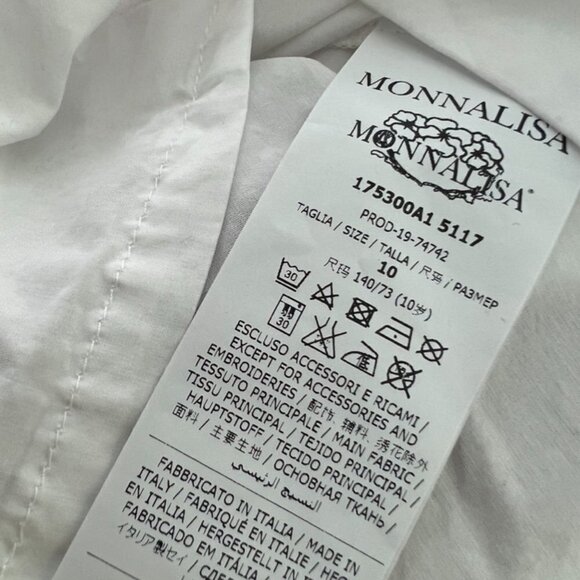 Monnalisa White Crystal Detail Girls White Blouse Size 10 / MALOP - Picture 5 of 5